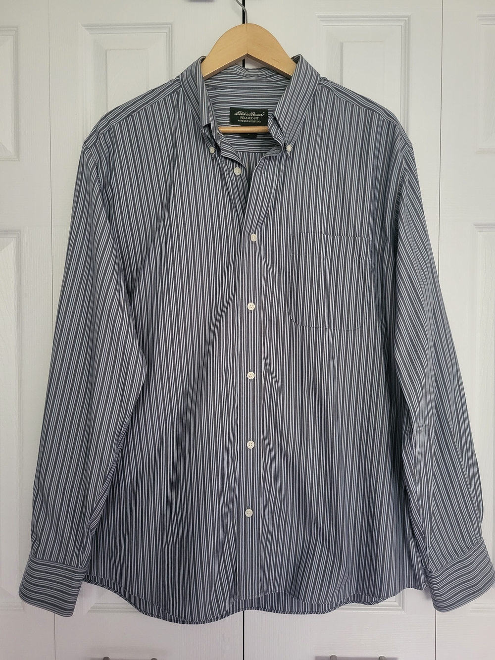 Eddie Bauer Men's Relaxed Striped Button Down Wrinkle Resistant Casual Shirt L